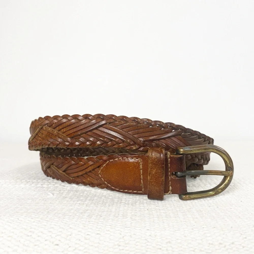 Vtg Italian Leather Braided Woven Western Belt Brown Womens size Small